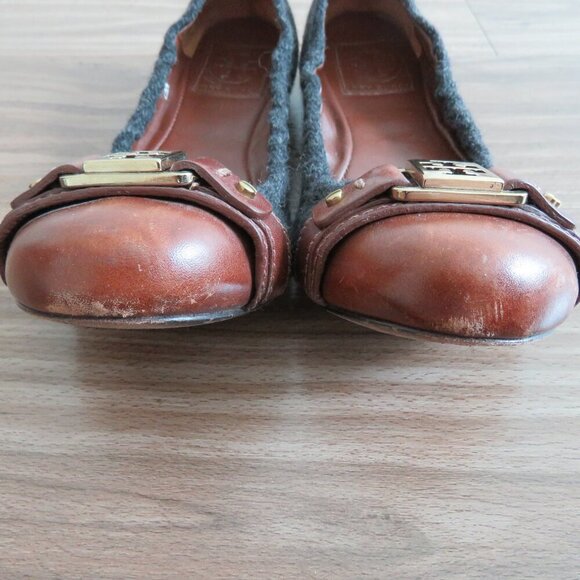 TORY BURCH Ambrose Sienna Flannel Wool Cap Toe Flats Shoes Officecore Academia - Picture 10 of 14